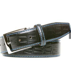 Roger Ximenez Brown Gator Leather Belt, Cobalt NWOT Genuine Italian Calf